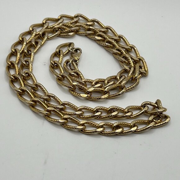 Vintage Goldtone Woven stamped Chain Necklace 24” - Picture 2 of 6